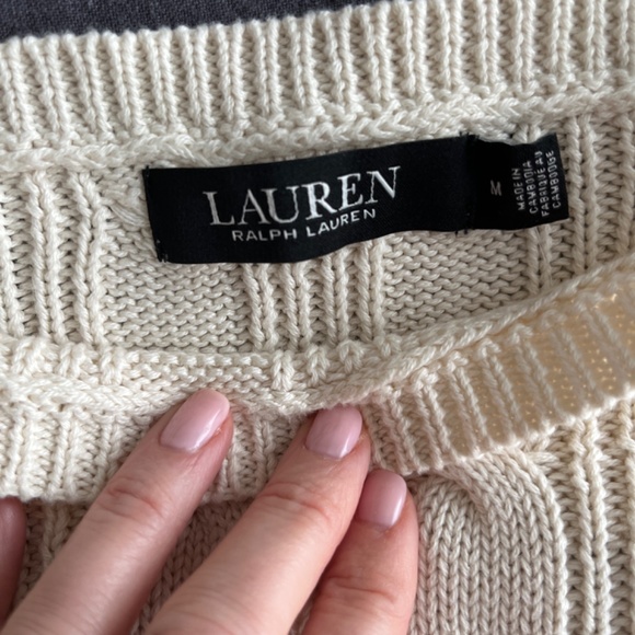 LAUREN Ralph Lauren Cable-Knit Cotton Boatneck Sweater in Winter Cream sz M - Picture 3 of 5